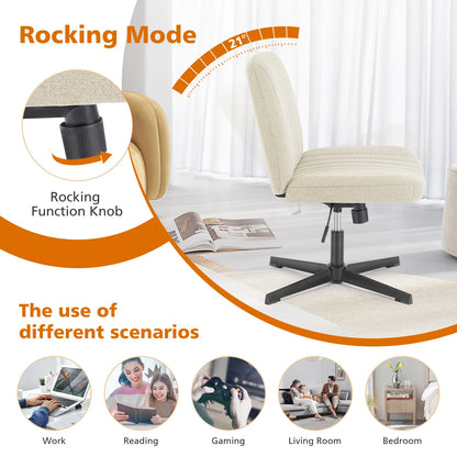 JHK Cross Legged Office Chair Armless Wide Desk Chair with Dual-Purpose Base Adjustable Swivel Fabric Task Vanity Home Office