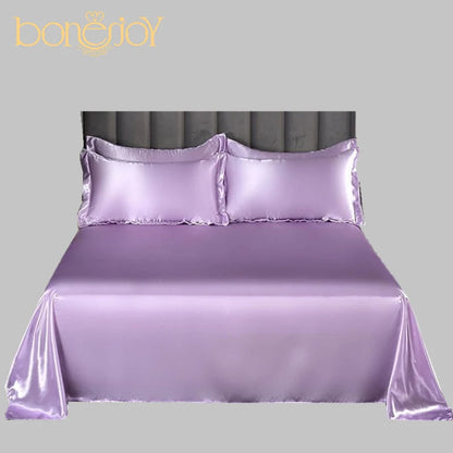 Bonenjoy 1 pc Bed Sheet for Summer Ice Cool Fabric Top Sheets Satin Smooth Flat Bed Sheet for Double Bedding (no pillowcase)