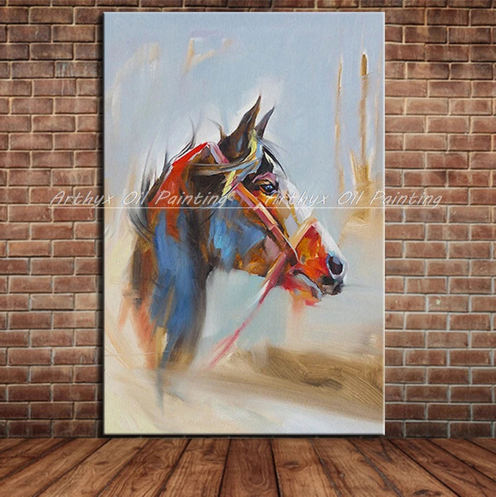 Arthyx Handpainted Horse Animal Oil Paintings On Canvas Handmade Abstract Wall Picture,Modern Pop Art For Living Room,Home Decor