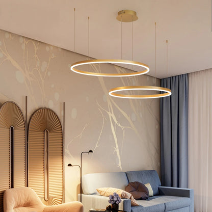 2024 Modern Led Chandelier Home Lighting Brushed Rings Ceiling Mounted Chandelier Lighting Hanging Lamp Gold&Coffee color