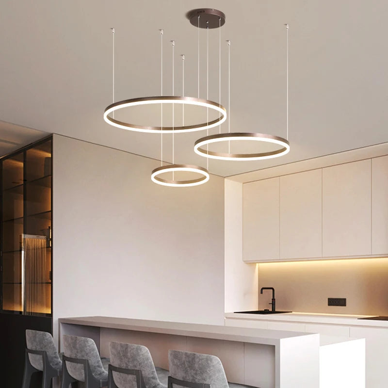 2024 Modern Led Chandelier Home Lighting Brushed Rings Ceiling Mounted Chandelier Lighting Hanging Lamp Gold&Coffee color