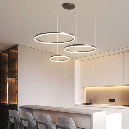 2024 Modern Led Chandelier Home Lighting Brushed Rings Ceiling Mounted Chandelier Lighting Hanging Lamp Gold&Coffee color