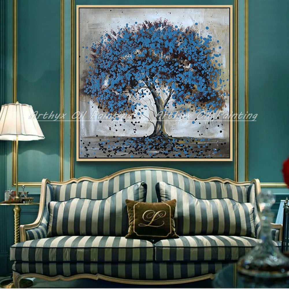 Arthyx Hand Painted Tree Oil Paintings On Canvas,Modern Abstract Floewrs Pop Art Posters Wall Picture For Living Room,Home Decor