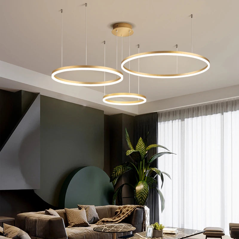 2024 Modern Led Chandelier Home Lighting Brushed Rings Ceiling Mounted Chandelier Lighting Hanging Lamp Gold&Coffee color