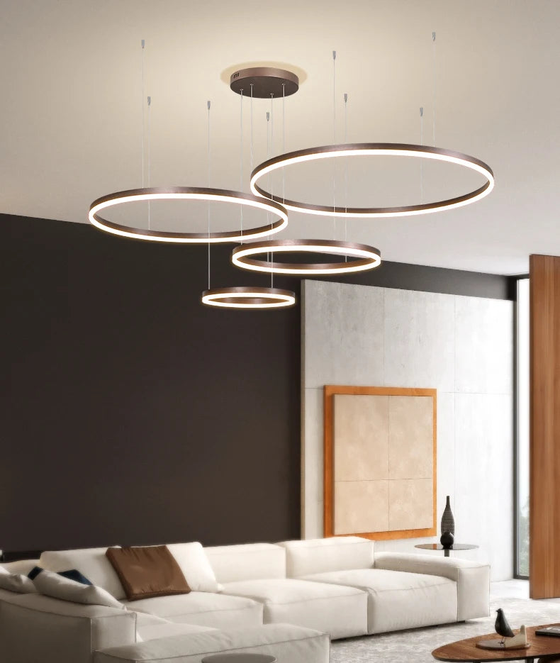 2024 Modern Led Chandelier Home Lighting Brushed Rings Ceiling Mounted Chandelier Lighting Hanging Lamp Gold&Coffee color