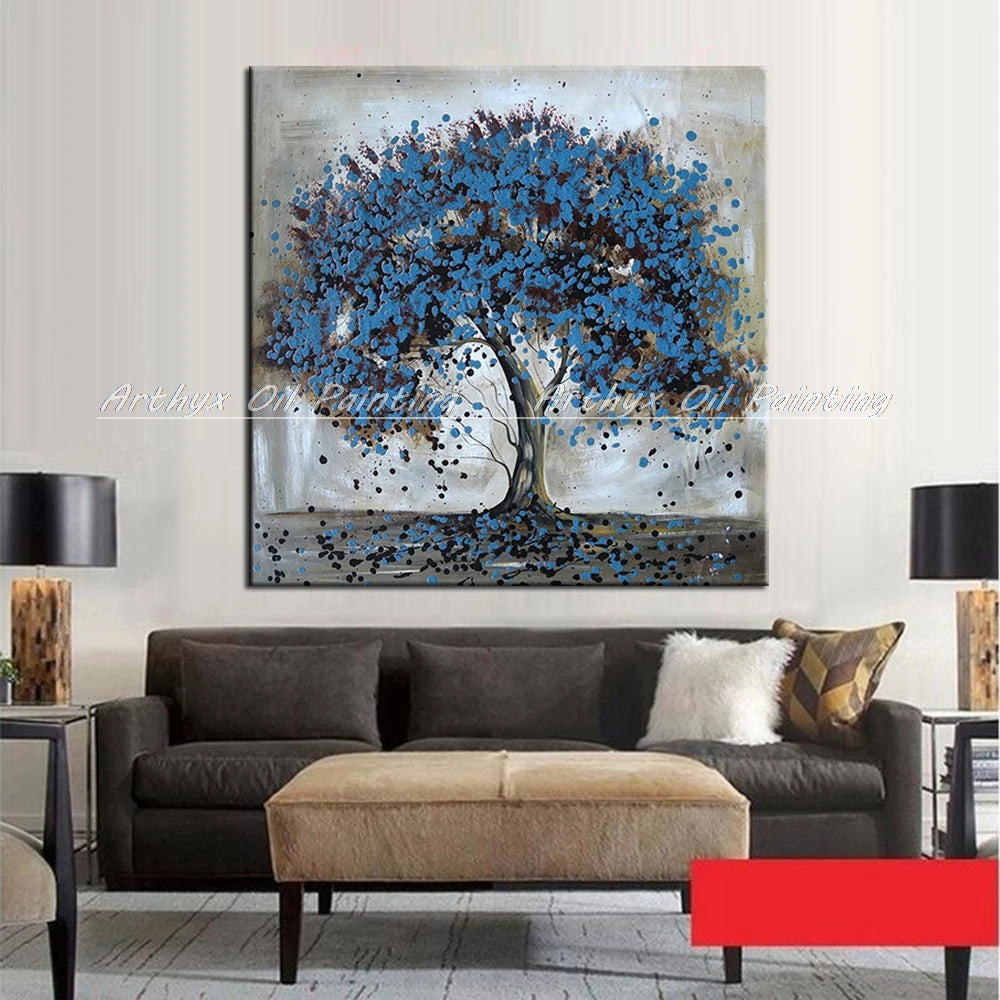 Arthyx Hand Painted Tree Oil Paintings On Canvas,Modern Abstract Floewrs Pop Art Posters Wall Picture For Living Room,Home Decor