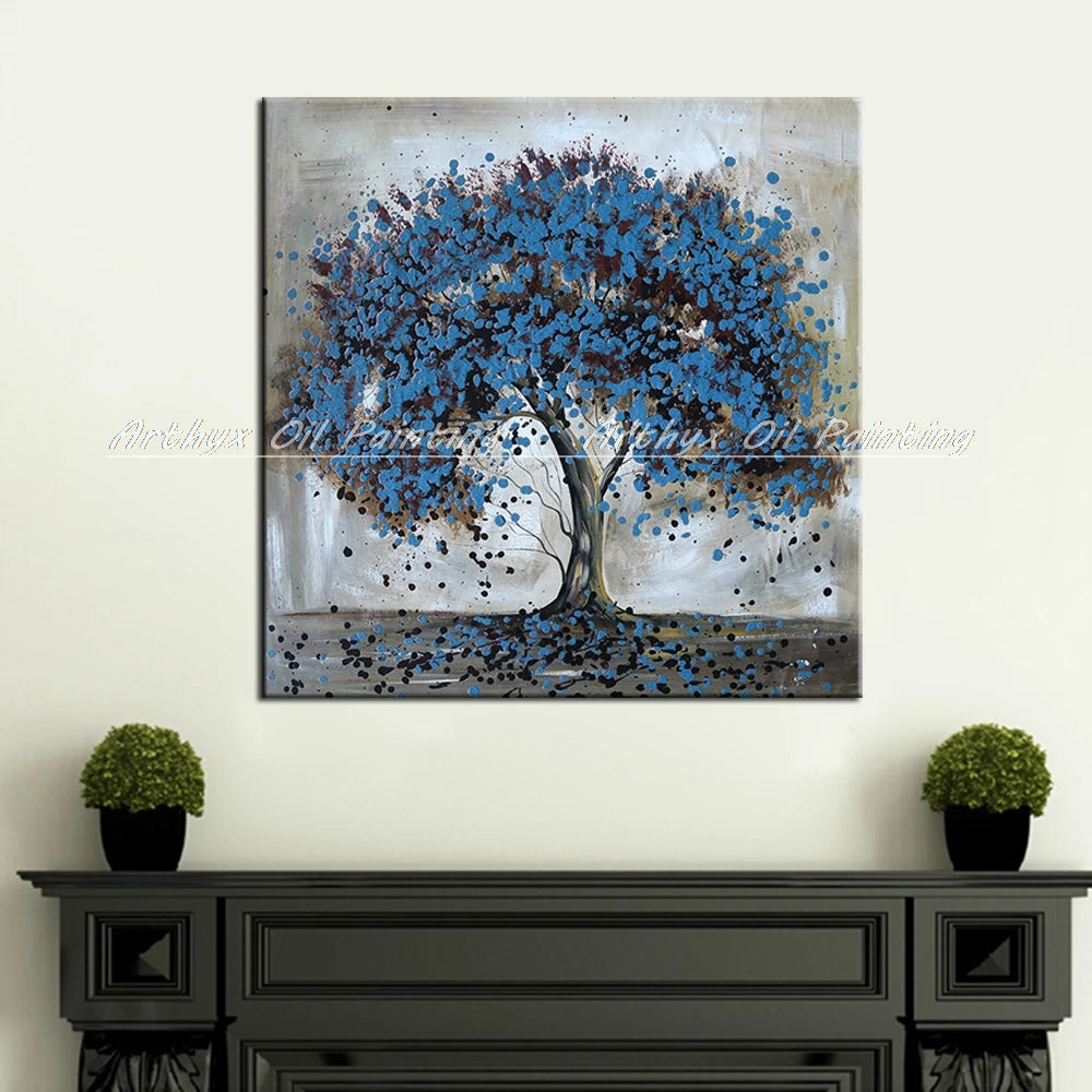 Arthyx Hand Painted Tree Oil Paintings On Canvas,Modern Abstract Floewrs Pop Art Posters Wall Picture For Living Room,Home Decor