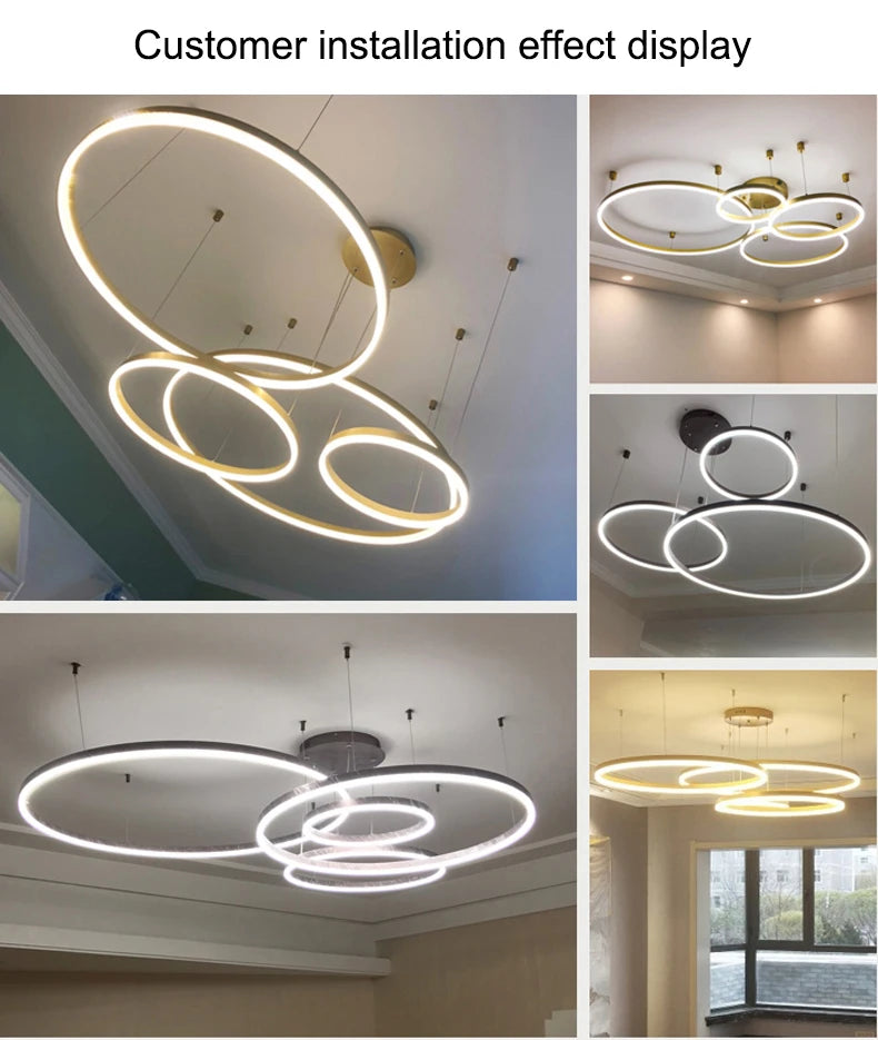 2024 Modern Led Chandelier Home Lighting Brushed Rings Ceiling Mounted Chandelier Lighting Hanging Lamp Gold&Coffee color