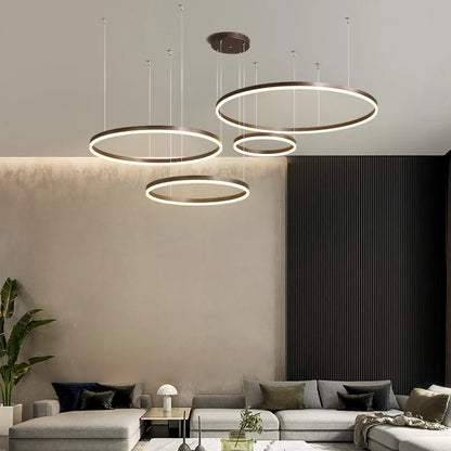 2024 Modern Led Chandelier Home Lighting Brushed Rings Ceiling Mounted Chandelier Lighting Hanging Lamp Gold&Coffee color