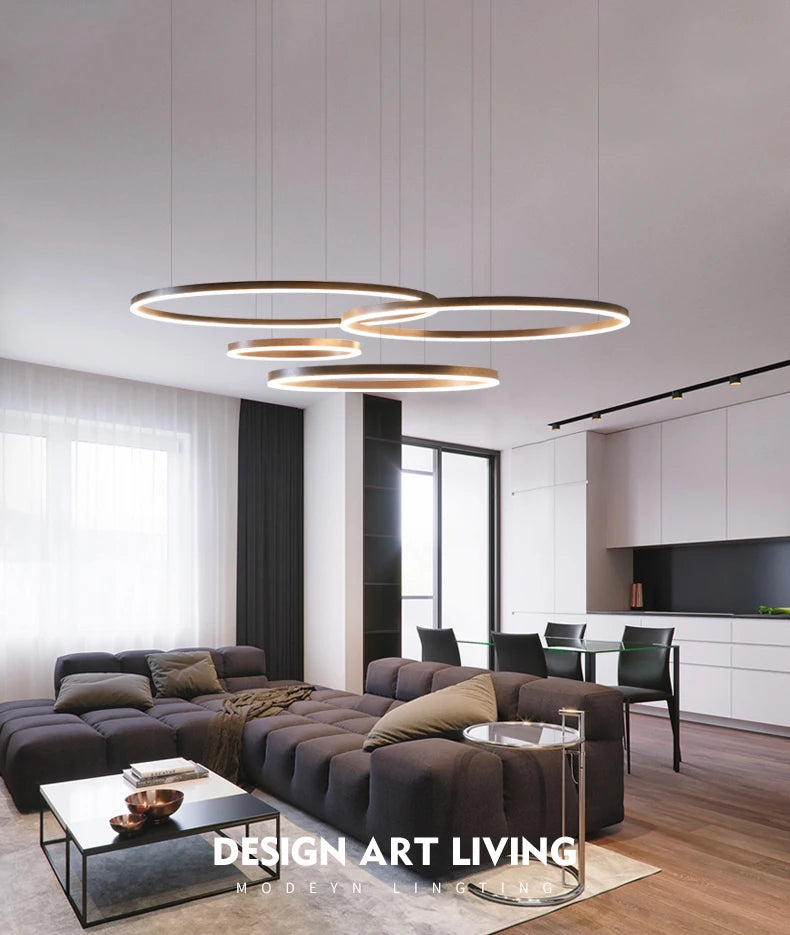 2024 Modern Led Chandelier Home Lighting Brushed Rings Ceiling Mounted Chandelier Lighting Hanging Lamp Gold&Coffee color