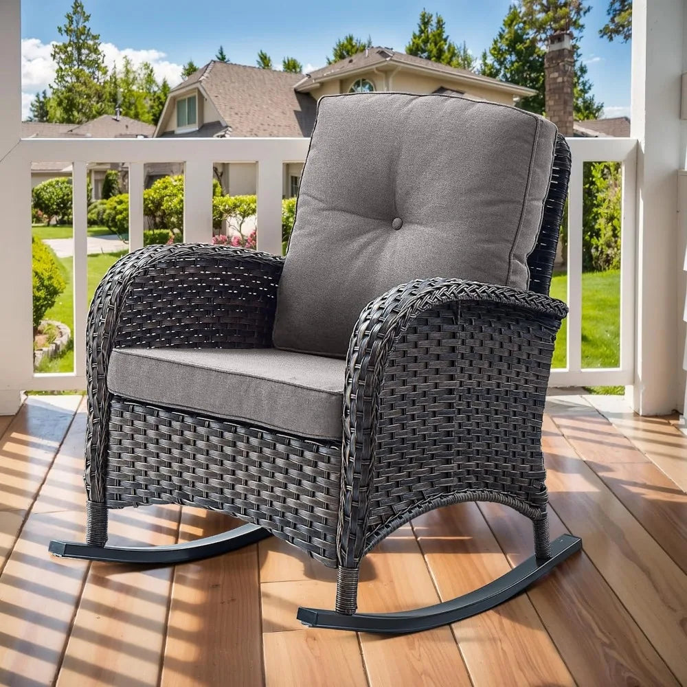 Outdoor Wicker Rocker Porch Rocking Chair with Removable Cushion,300 Lb Weight Capacity Rattan Rocking Seating for  Garden