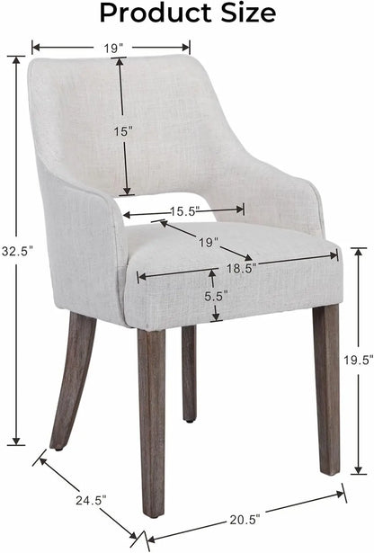 Modern Dining Chairs Set of 2 Upholstered Linen Accent Side Chair with Mid Open Back & Wood Legs, Arm Chair for Home Kitchen