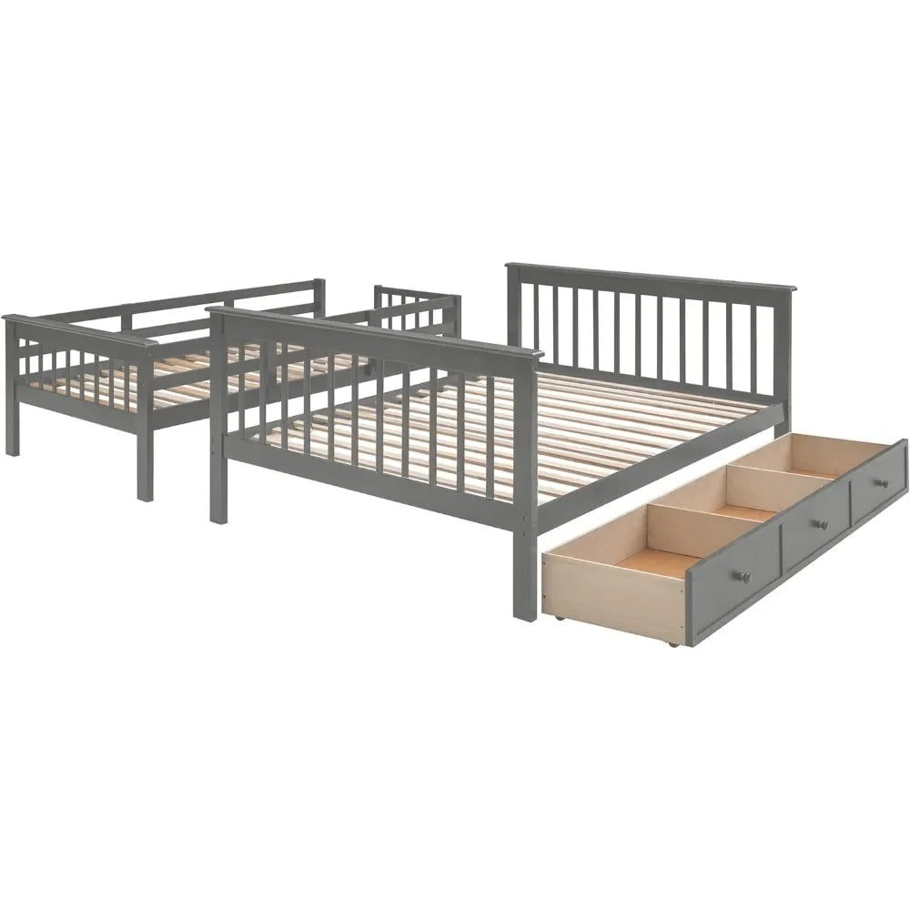 Twin Over Full Bunk Bed with Stairs,Solid Wood Stairway Bunk Bed Frame with Storage Drawers for Kids Teens Adults,Bedroom,Dorm