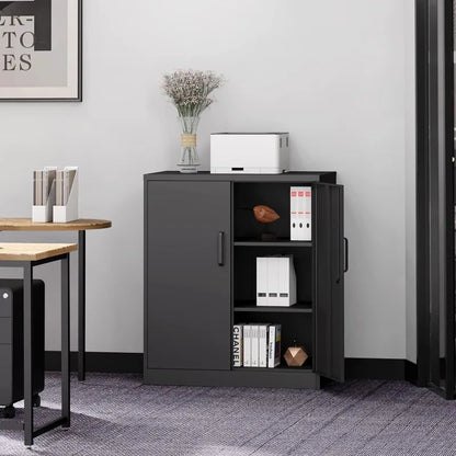 Metal Storage Cabinet with Lock-Garage Storage Cabinet with Locking Doors and  Adjustable Shelves,Black Steel Lockable File