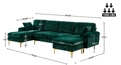 Sectional Sofa Couch,4 Seat Set for Living Room,Convertible L-Shaped Velvet Couch Set with Chaise Lounge,114 inche