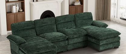 Sectional Sofa Couch,4 Seat Set for Living Room,Convertible L-Shaped Velvet Couch Set with Chaise Lounge,114 inche