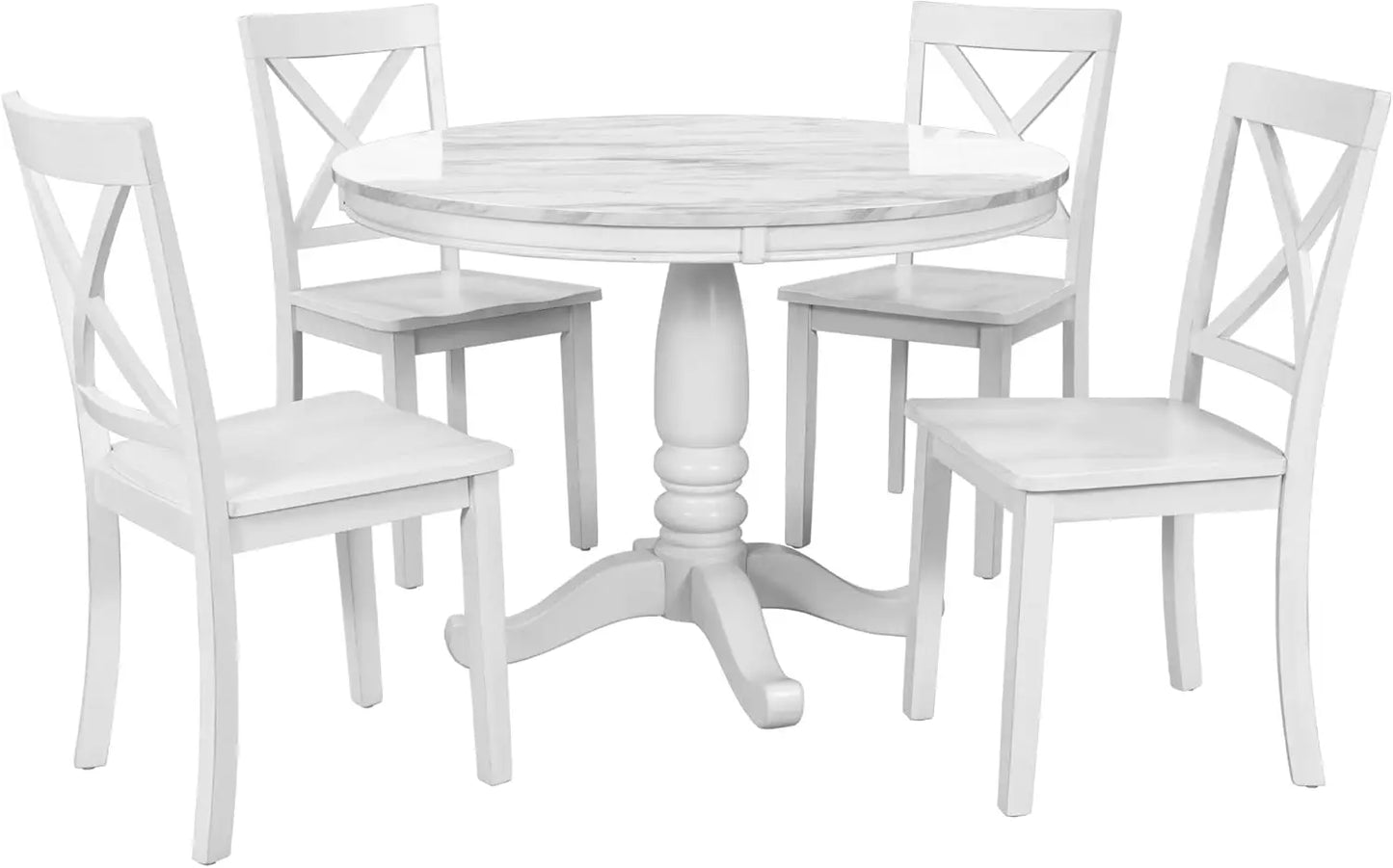 5-Piece Round Dining Table Set, Extendable Table with 4 Upholstered Chairs, Dining Room Table Sets, Kitchen Tables sets