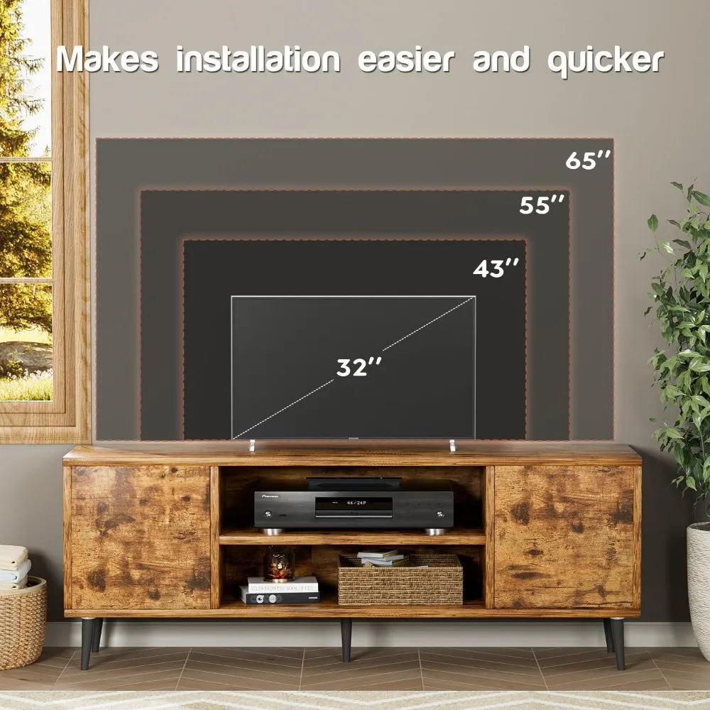 Modern TV Stand for 65" Television, Entertainment Center with Two Storage Cabinets, Retro Style Media Console for Living Room