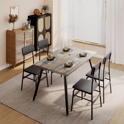 Dining Table Set for 4,Sleek Design Rectangular Kitchen Dining Table with Black-4 Back Chairs for Small Space, Apartment