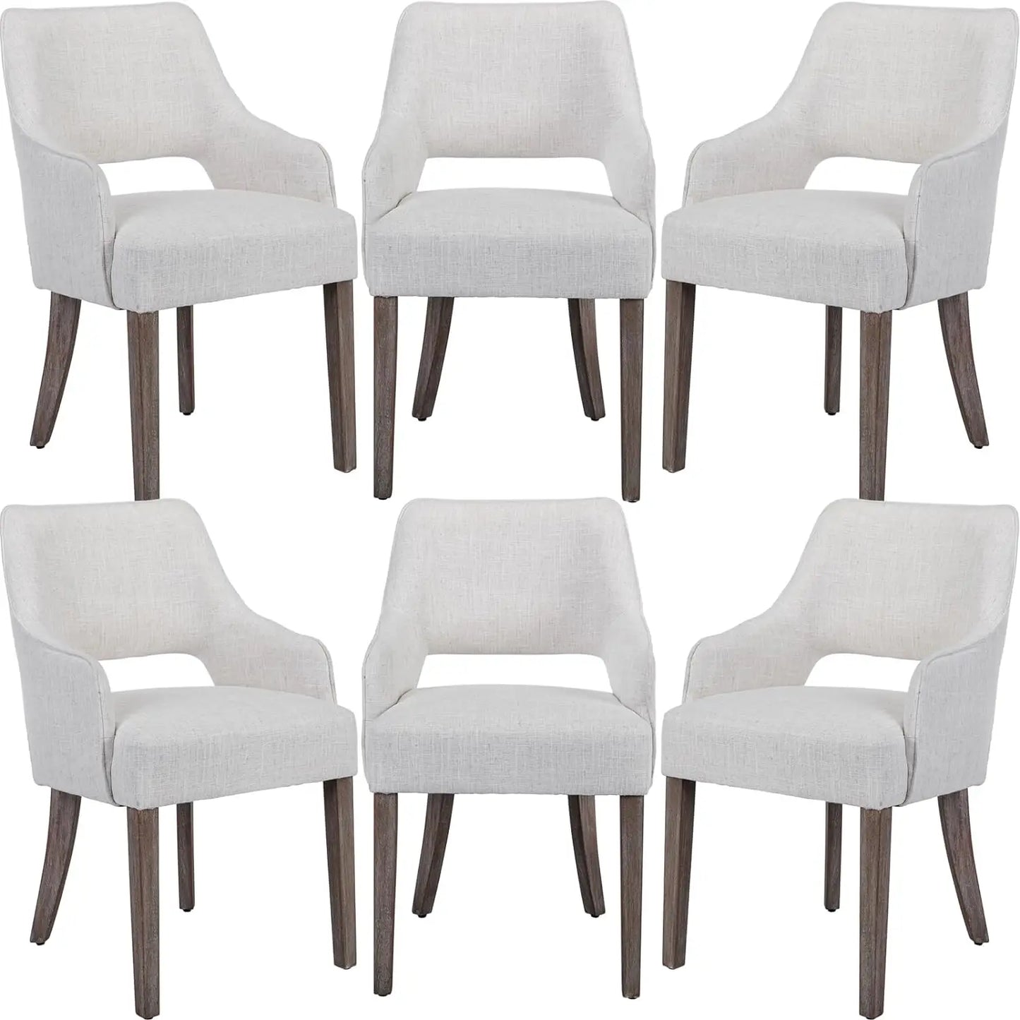 Modern Dining Chairs Set of 2 Upholstered Linen Accent Side Chair with Mid Open Back & Wood Legs, Arm Chair for Home Kitchen