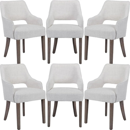 Modern Dining Chairs Set of 2 Upholstered Linen Accent Side Chair with Mid Open Back & Wood Legs, Arm Chair for Home Kitchen