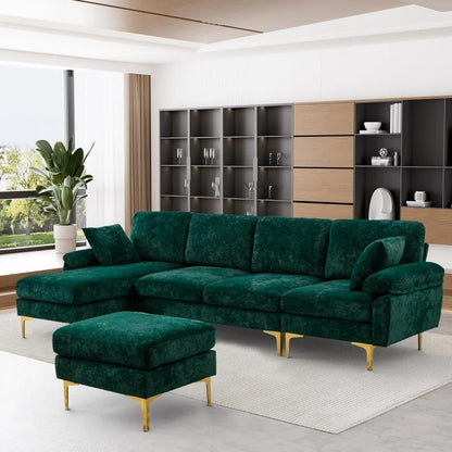 Sectional Sofa Couch,4 Seat Set for Living Room,Convertible L-Shaped Velvet Couch Set with Chaise Lounge,114 inche