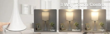 Modern Table Lamps, 3 Way Touch Control Table Lamp, Dimmable Desk Lamp, White Nightstand Lamp with Fabric Shade