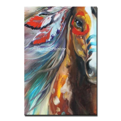 Arthyx Handpainted Horse Animal Oil Paintings On Canvas Handmade Abstract Wall Picture,Modern Pop Art For Living Room,Home Decor