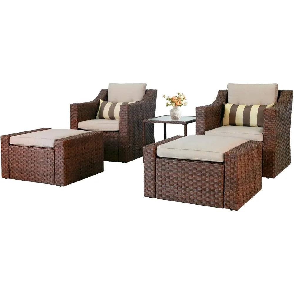 Outdoor Patio Furniture Set 7-Piece Wicker Conversation  Lounge Chairs with Ottoman & Loveseat with Glass Coffee Table Pillow