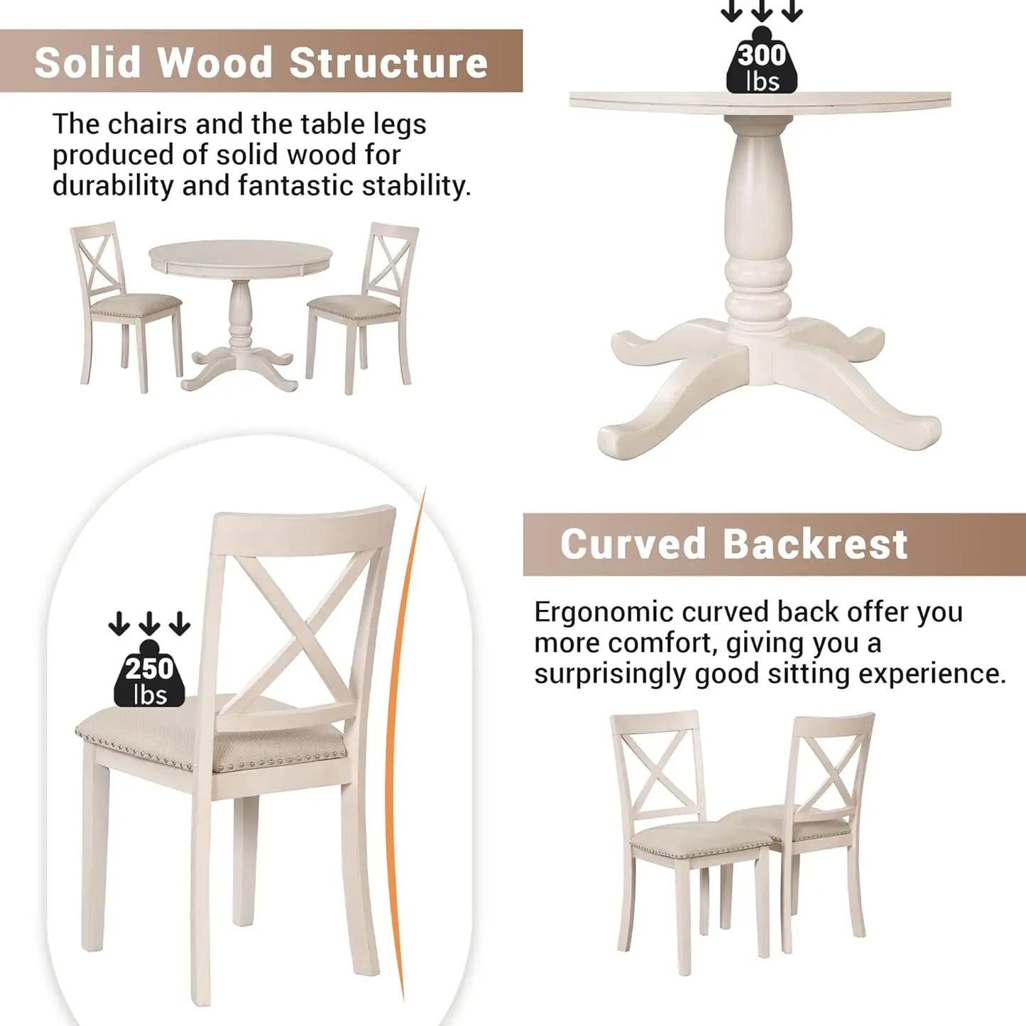 5-Piece Round Dining Table Set, Extendable Table with 4 Upholstered Chairs, Dining Room Table Sets, Kitchen Tables sets