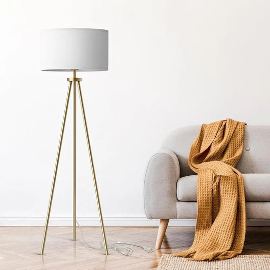 Tripod Floor Lamps for Living Room, Modern Standing Lamp with Drum Shade, Simple Industrial Tall Lamp, 9W LED Bulb Included