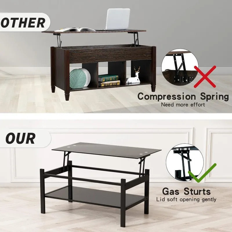 Rectangle Glass Coffee Table 2-Tier Tea Table Modern Side Coffee Table for Living Room