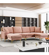 Sectional Sofa Couch,4 Seat Set for Living Room,Convertible L-Shaped Velvet Couch Set with Chaise Lounge,114 inche