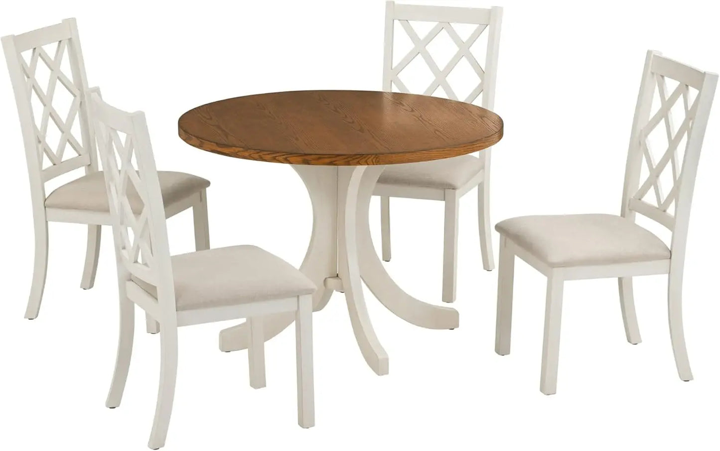 5-Piece Round Dining Table Set, Extendable Table with 4 Upholstered Chairs, Dining Room Table Sets, Kitchen Tables sets