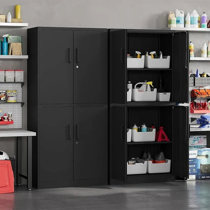 Metal Storage Cabinet with Lock-Garage Storage Cabinet with Locking Doors and  Adjustable Shelves,Black Steel Lockable File