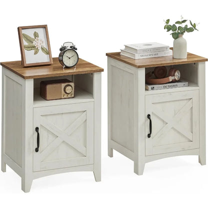 Nightstand, Set of 2, Bedside Table with Storage, Side End Table, Night Stand with Open Compartment,Rustic White and Honey Brown