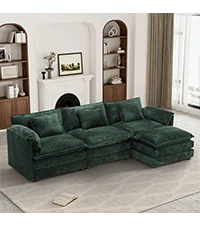 Sectional Sofa Couch,4 Seat Set for Living Room,Convertible L-Shaped Velvet Couch Set with Chaise Lounge,114 inche