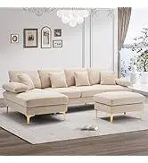 Sectional Sofa Couch,4 Seat Set for Living Room,Convertible L-Shaped Velvet Couch Set with Chaise Lounge,114 inche