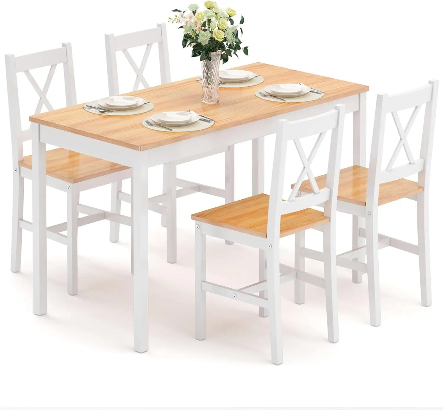 Dining Table Set for 4, 5-Piece Wood Kitchen Dining Table Set with 4 Chairs for Kitchen Dining Room Restaurant Small Space