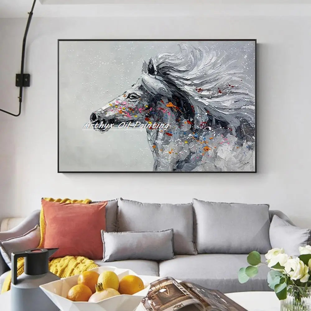 Arthyx Handpainted Horse Animal Oil Paintings On Canvas Handmade Abstract Wall Picture,Modern Pop Art For Living Room,Home Decor