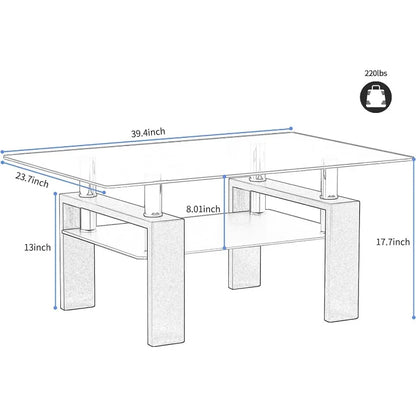 Clear Glass Coffee Table Metal Tube (All-Black)