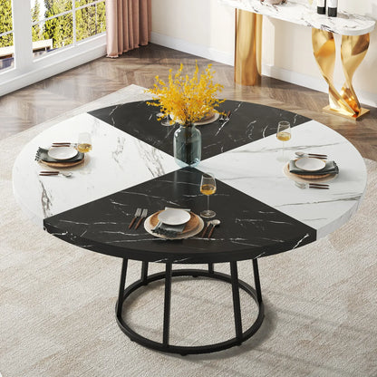 Tribesigns Round Dining Table for 4 People, 47 inch Kitchen Table Large Dinner Table with Circle Metal Base