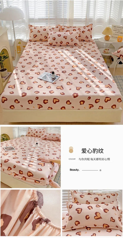 Polyester Cute Bear Bedding Fitted Sheet Elastic Band Around Mattress Cover Twin Full Queen King Bed Cover Protector Bedspread