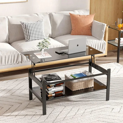 Rectangle Glass Coffee Table 2-Tier Tea Table Modern Side Coffee Table for Living Room