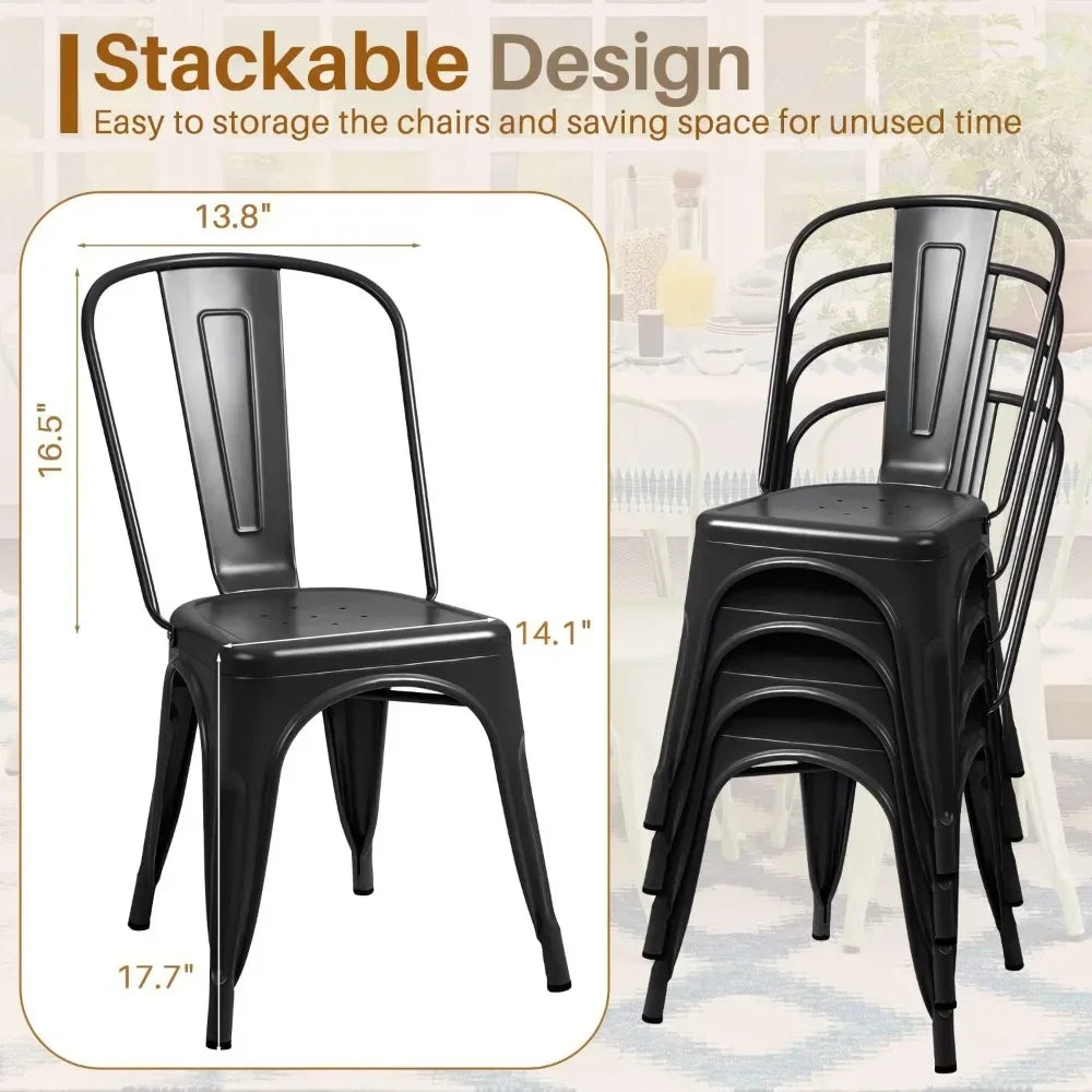 Indoor-Outdoor Use Stackable Chic Dining Bistro Cafe Side Metal Chairs Set of 4 Dining ChairLMYX