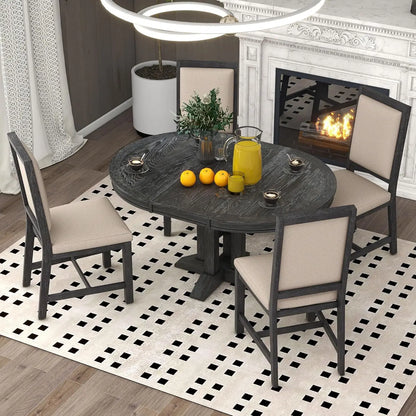 5-Piece Round Dining Table Set, Extendable Table with 4 Upholstered Chairs, Dining Room Table Sets, Kitchen Tables sets