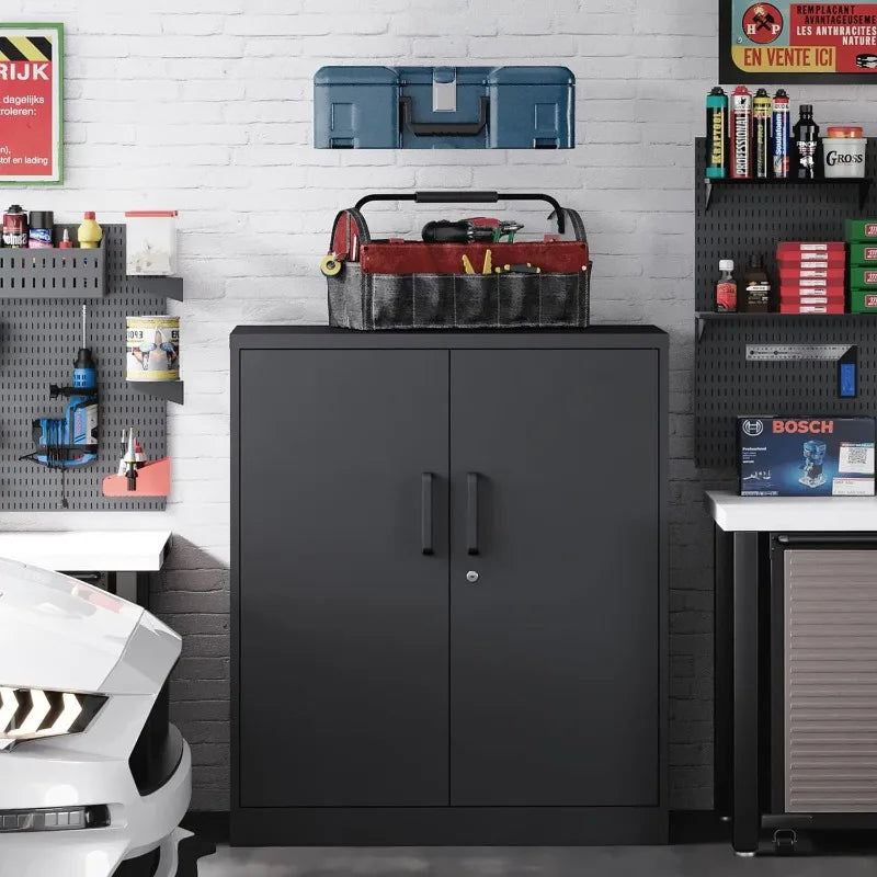 Metal Storage Cabinet with Lock-Garage Storage Cabinet with Locking Doors and  Adjustable Shelves,Black Steel Lockable File