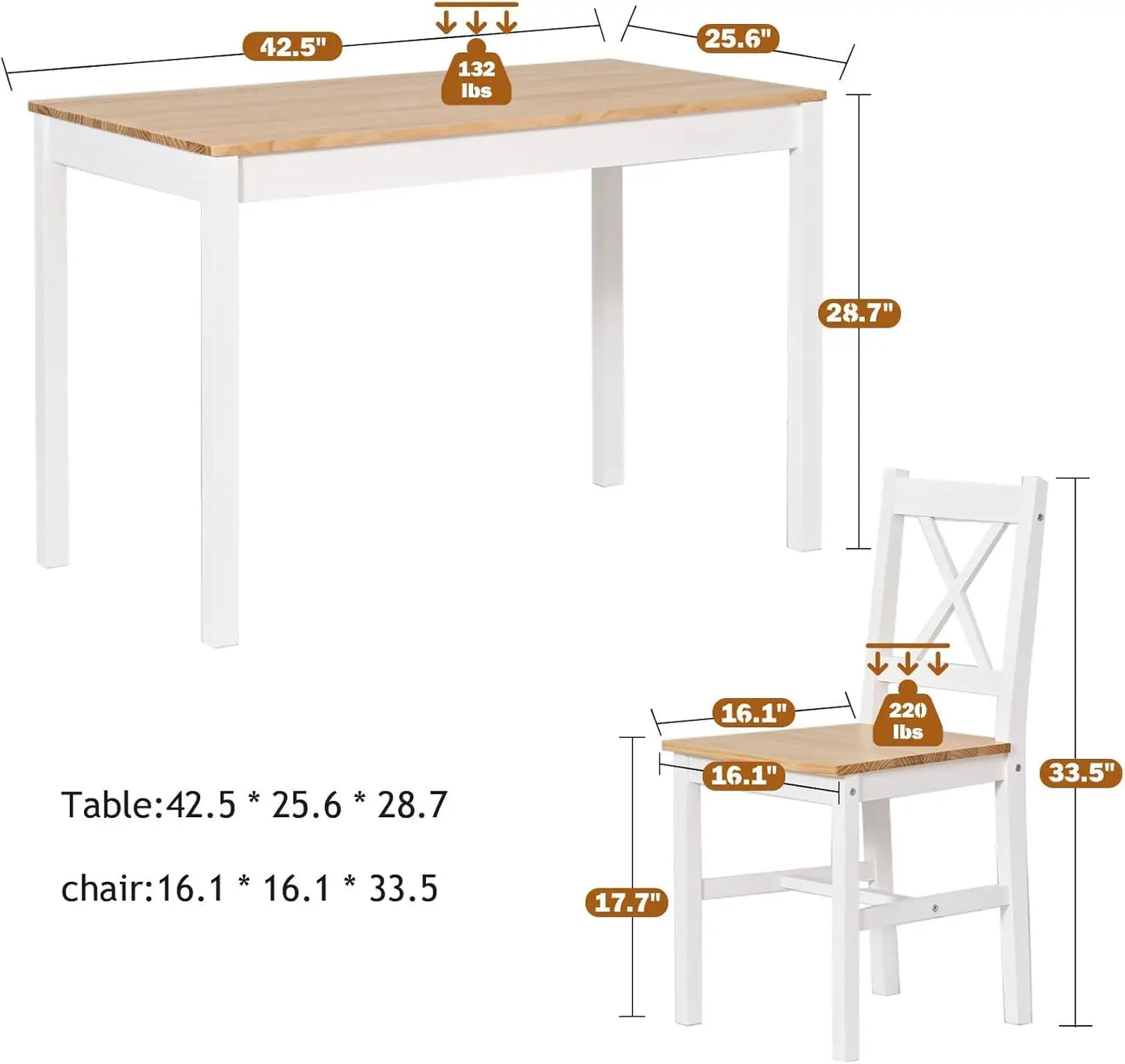 Dining Table Set for 4, 5-Piece Wood Kitchen Dining Table Set with 4 Chairs for Kitchen Dining Room Restaurant Small Space