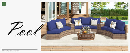 Furniture Sets, 3 Piece Half-Moon Sectional Round Sofa Set, Outdoor Patio Furniture with Cushions for Beach, Pool, Balcony