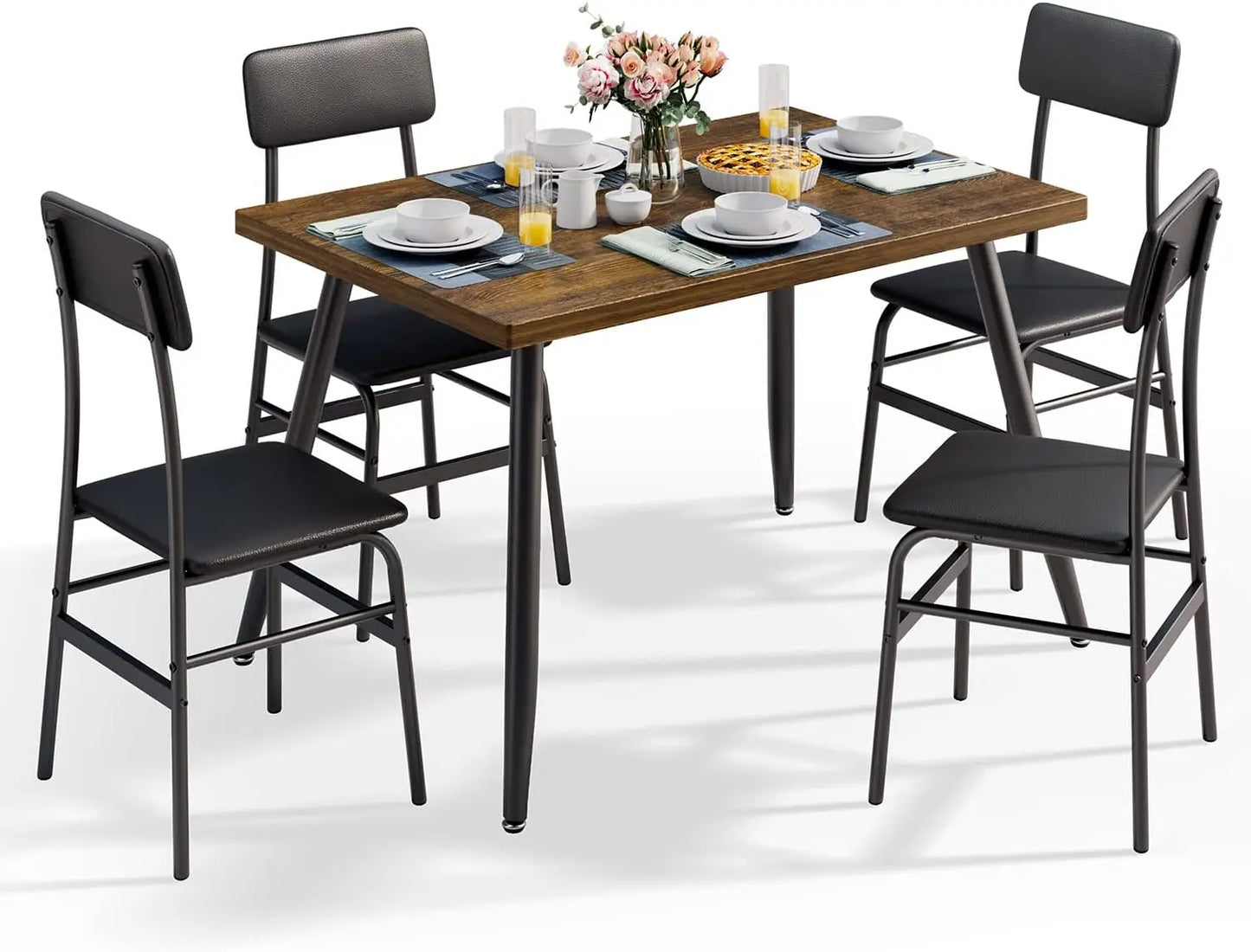 Dining Table Set for 4,Sleek Design Rectangular Kitchen Dining Table with Black-4 Back Chairs for Small Space, Apartment